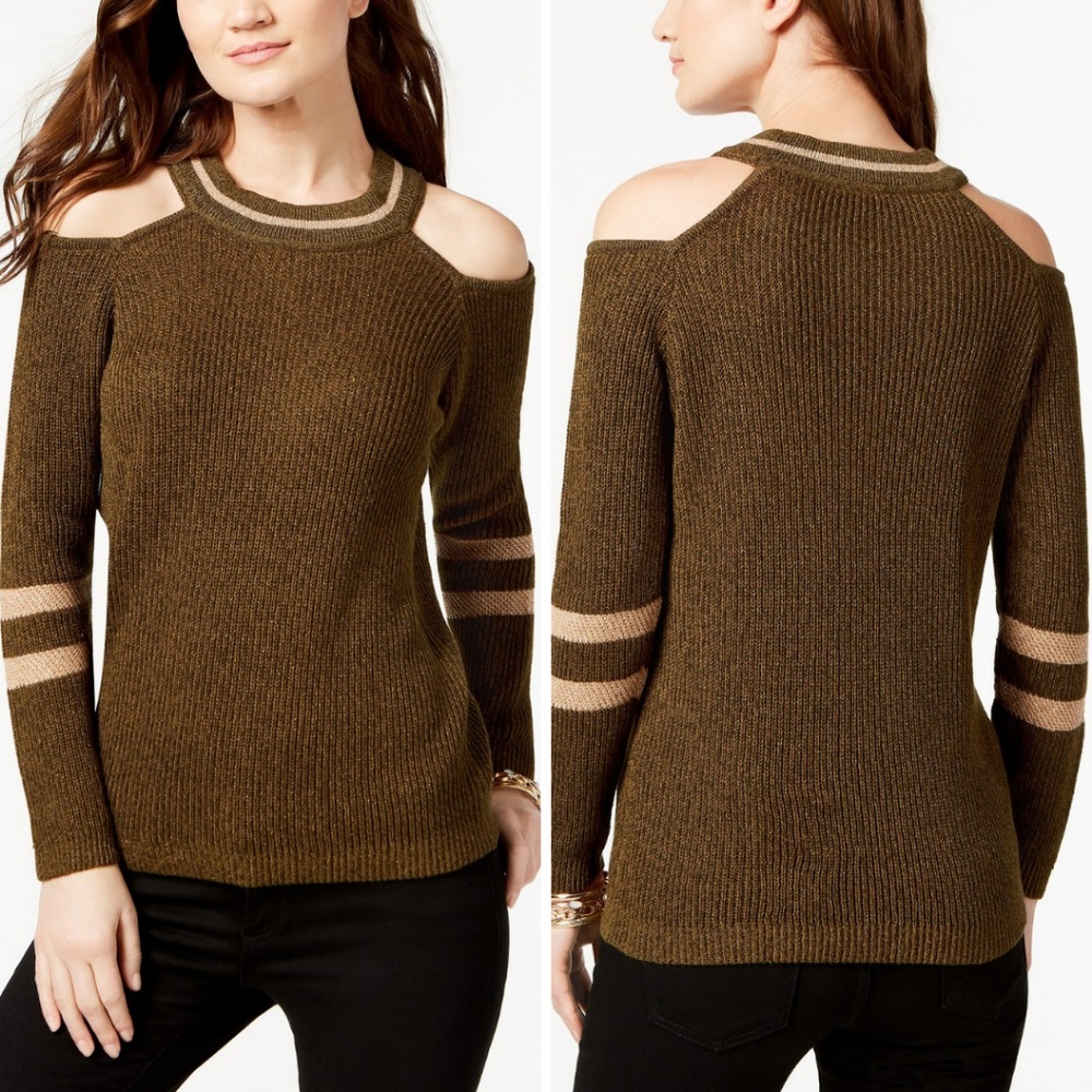 NWT INC Metallic Cold Shoulder Sweater